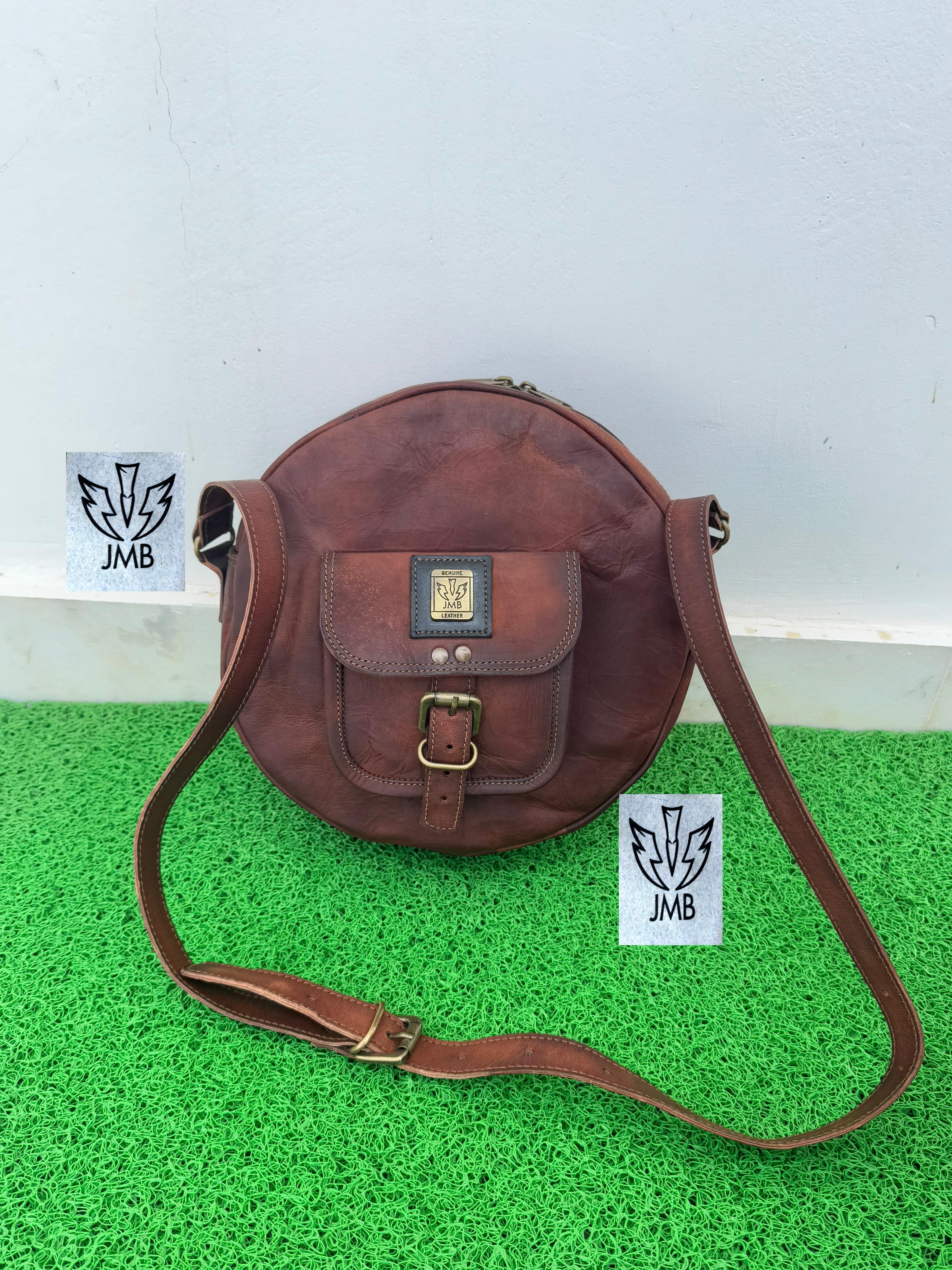 Women's Round Leather Crossbody Bag – Shoulder Handbag & Satchel Purse by JasolCraft