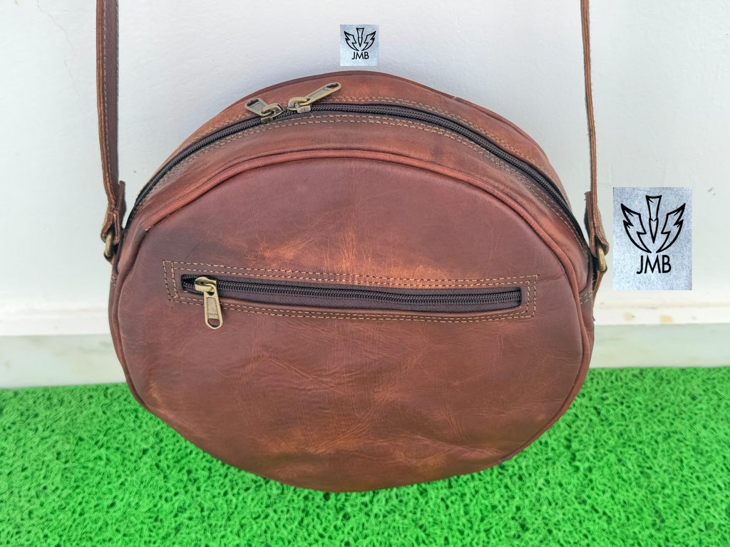 Women's Round Leather Crossbody Bag – Shoulder Handbag & Satchel Purse by JasolCraft