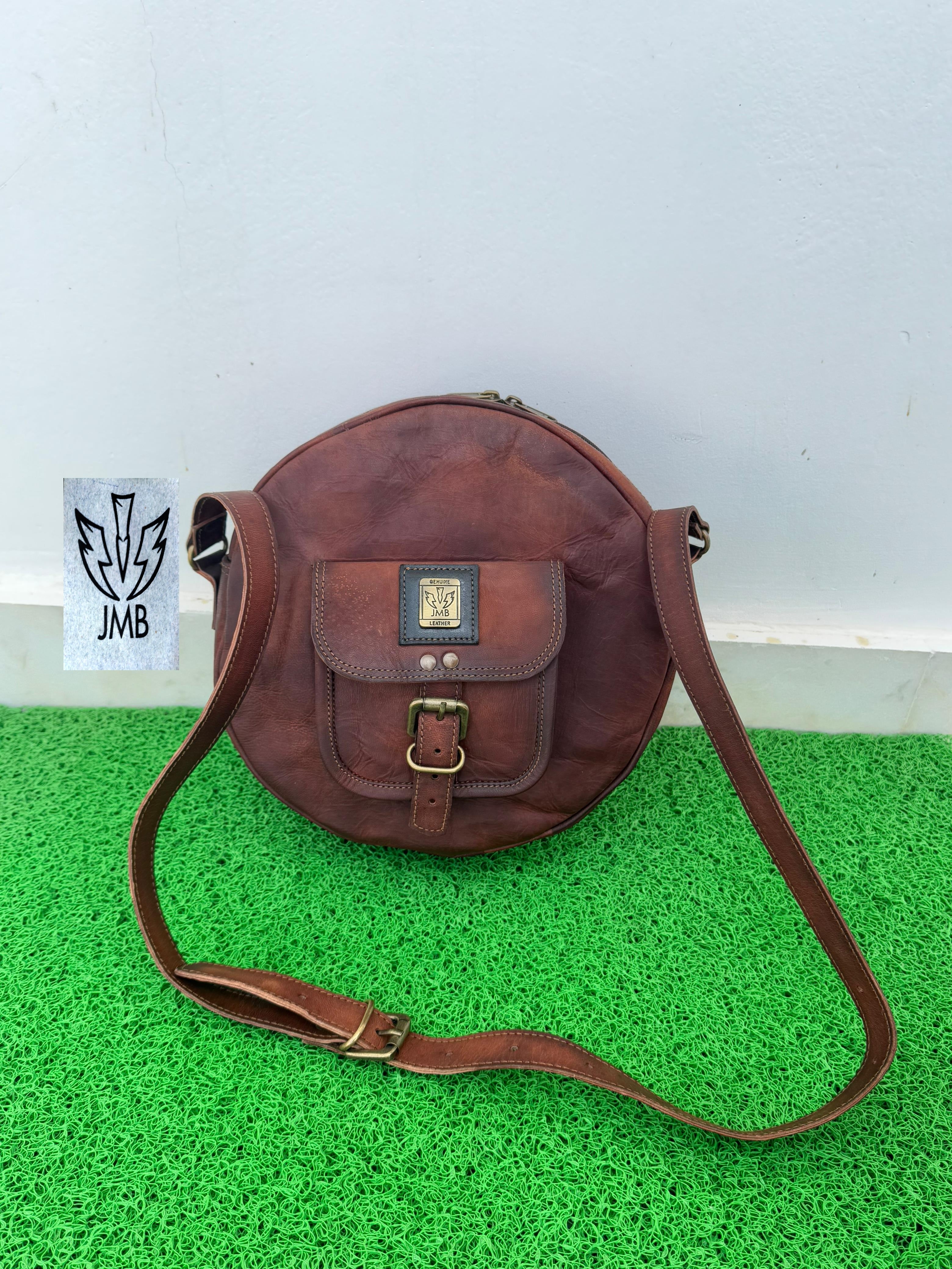 Women's Round Leather Crossbody Bag – Shoulder Handbag & Satchel Purse by JasolCraft