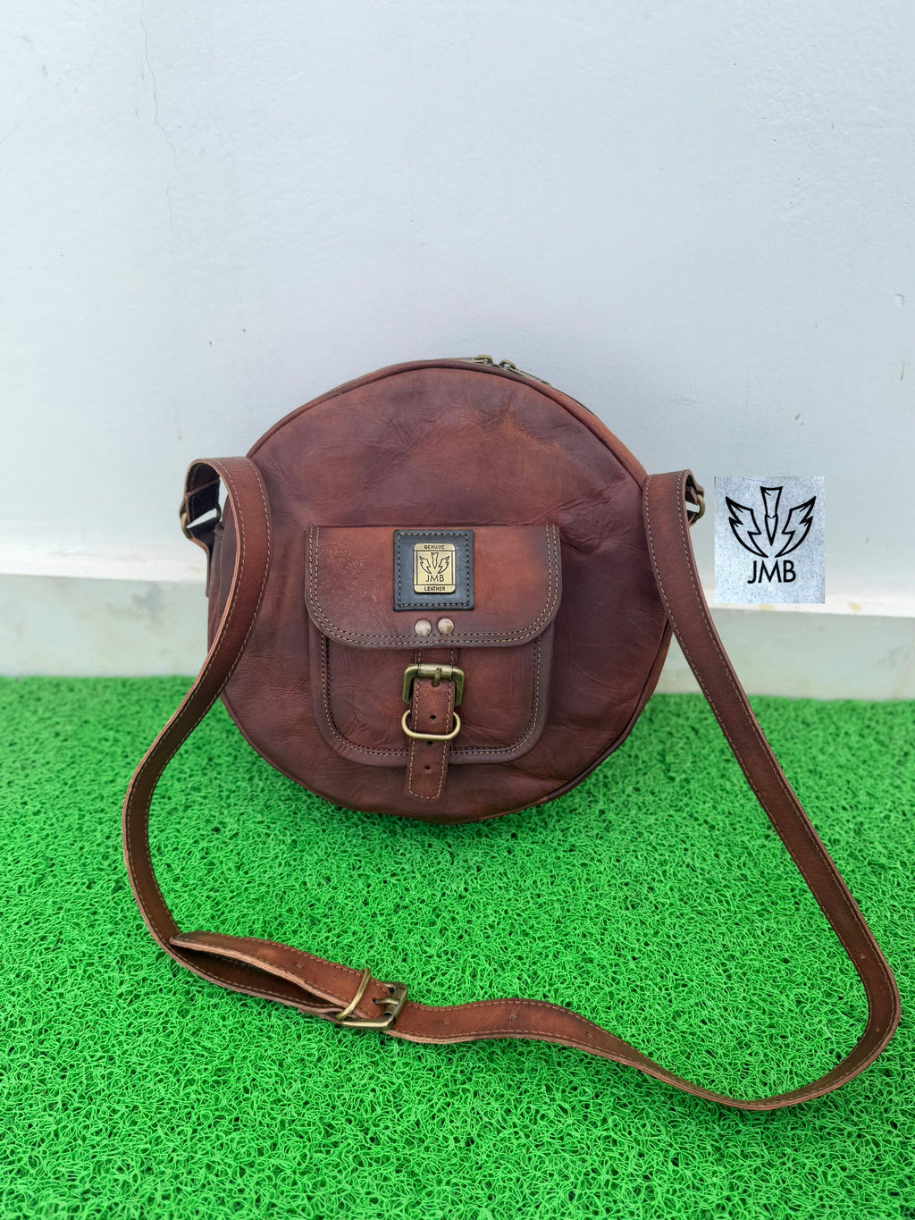 Women's Round Leather Crossbody Bag – Shoulder Handbag & Satchel Purse by JasolCraft