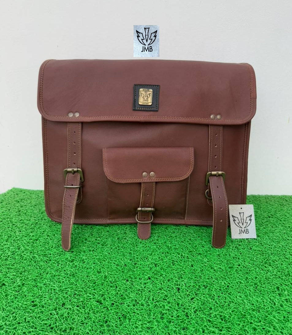 Motorcycle Saddlebag 1 Side Bag Pouch Brown Leather Pannier