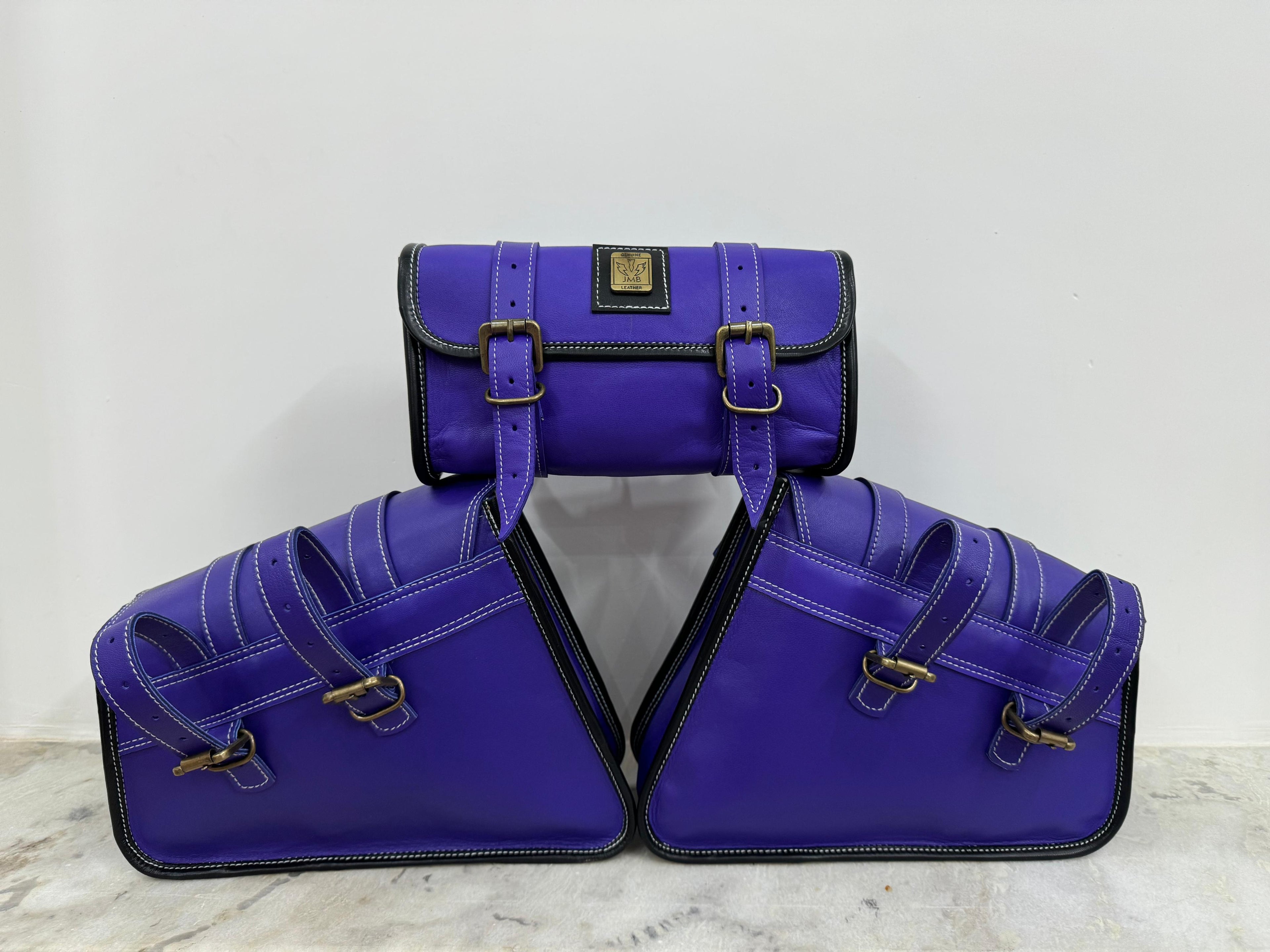 Set of 3 goat leather motorcycle handmade bag with tool pouch saddle bags