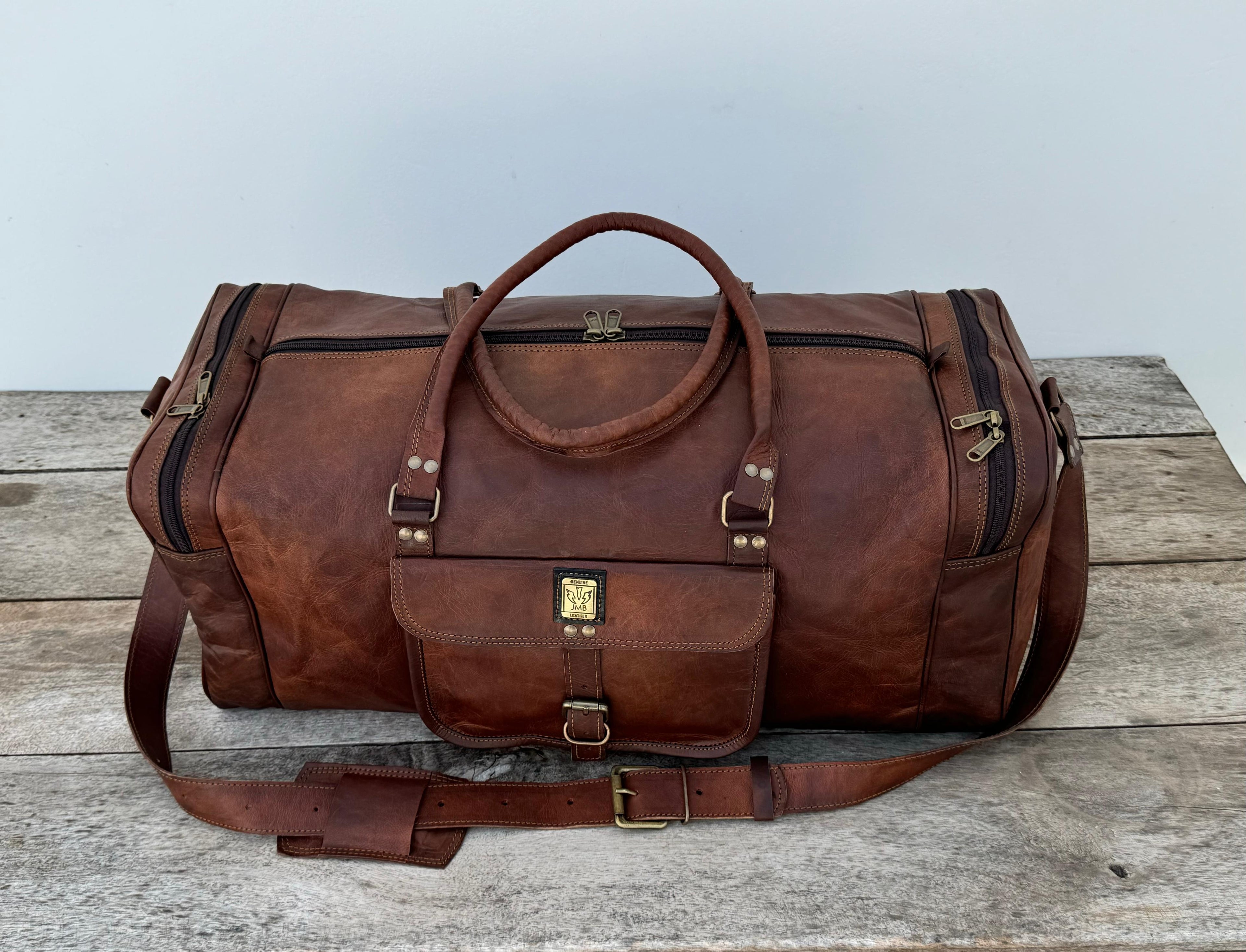 Unisex Leather Genuine Travel Gym Weekend Luggage Overnight Duffle Bag Jasolcraft