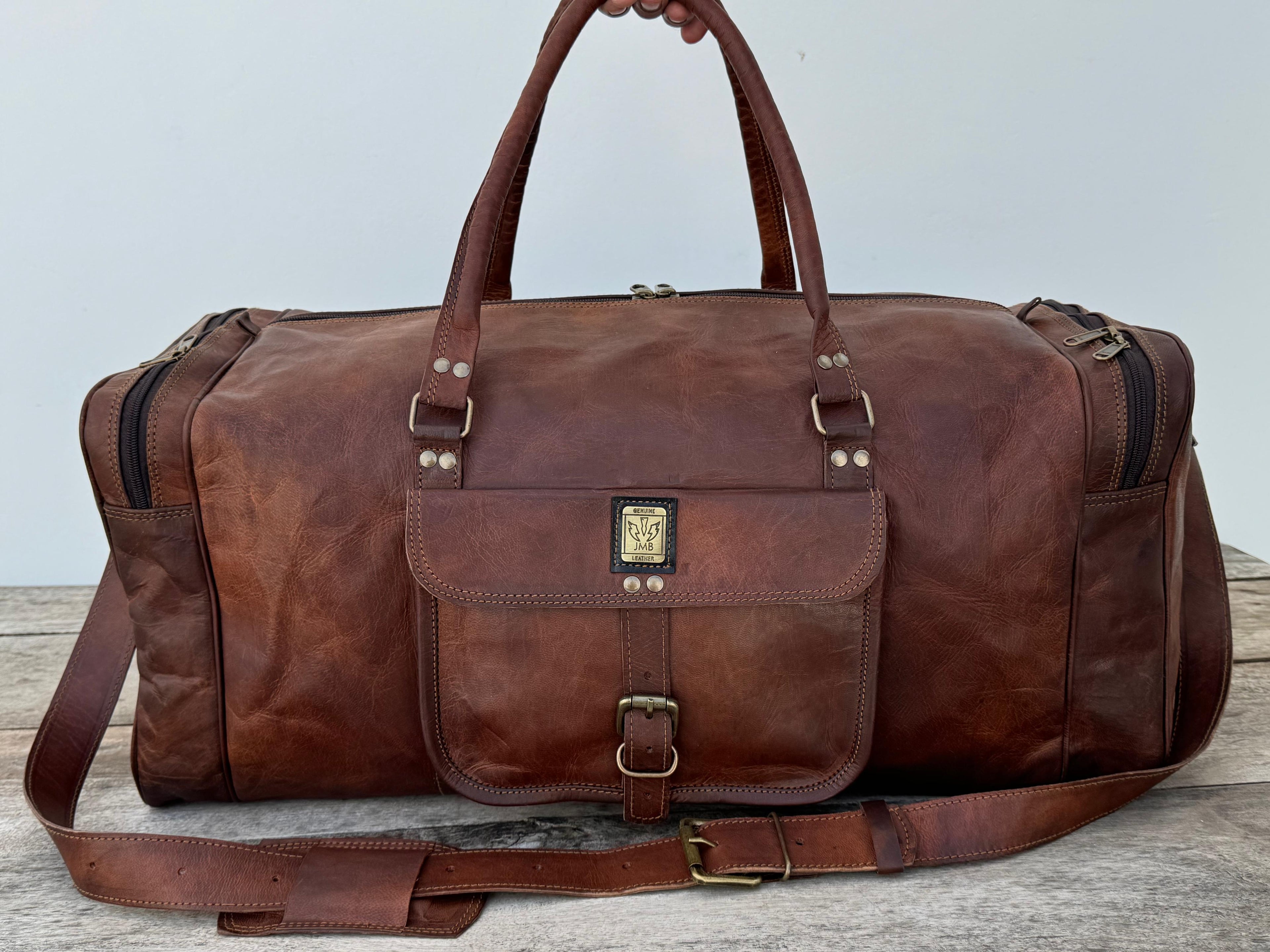 Unisex Leather Genuine Travel Gym Weekend Luggage Overnight Duffle Bag Jasolcraft