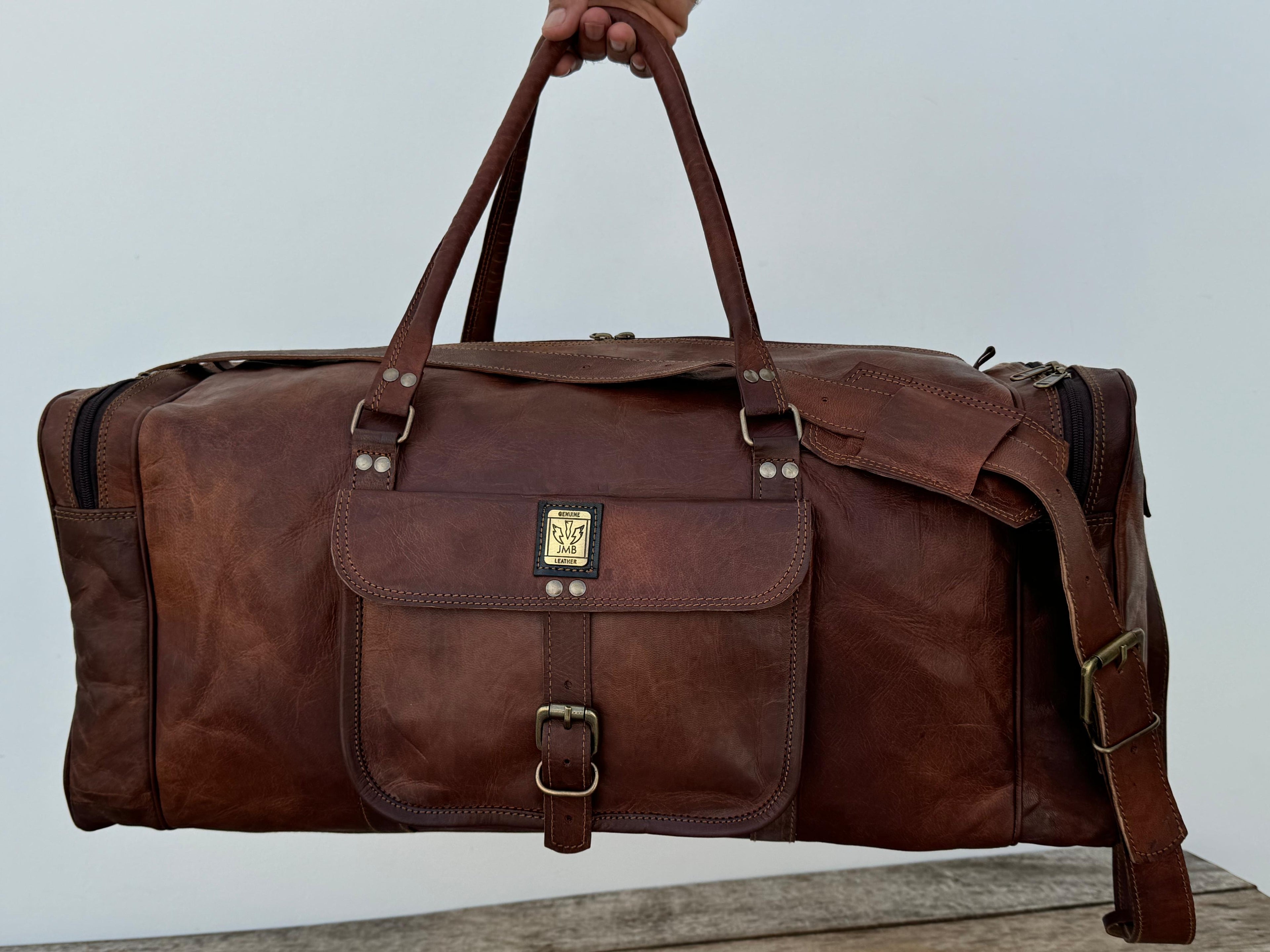 Unisex Leather Genuine Travel Gym Weekend Luggage Overnight Duffle Bag Jasolcraft