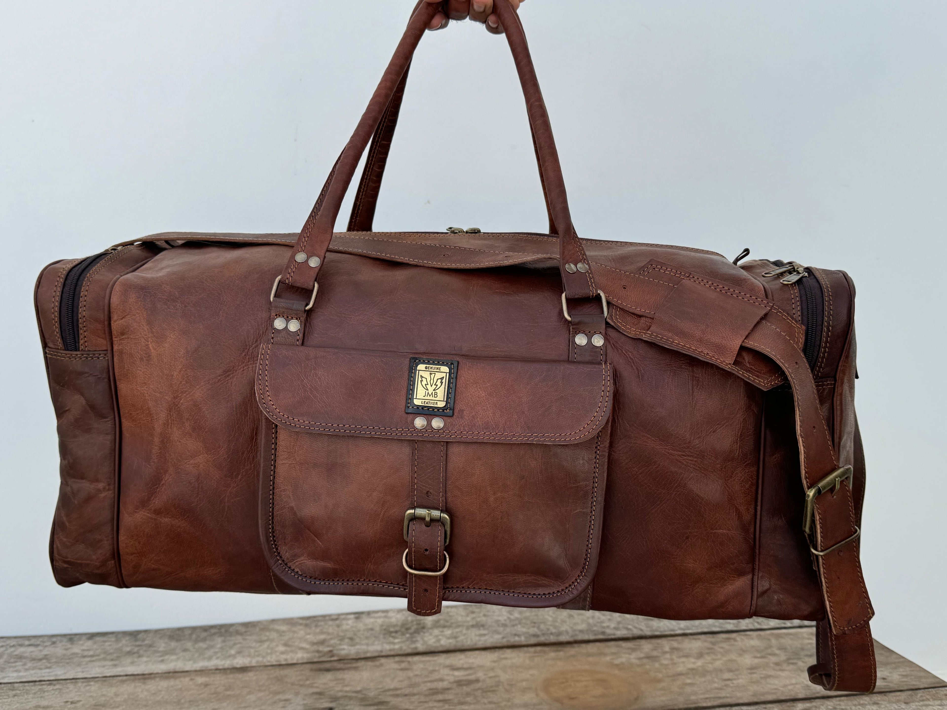 Unisex Leather Genuine Travel Gym Weekend Luggage Overnight Duffle Bag Jasolcraft