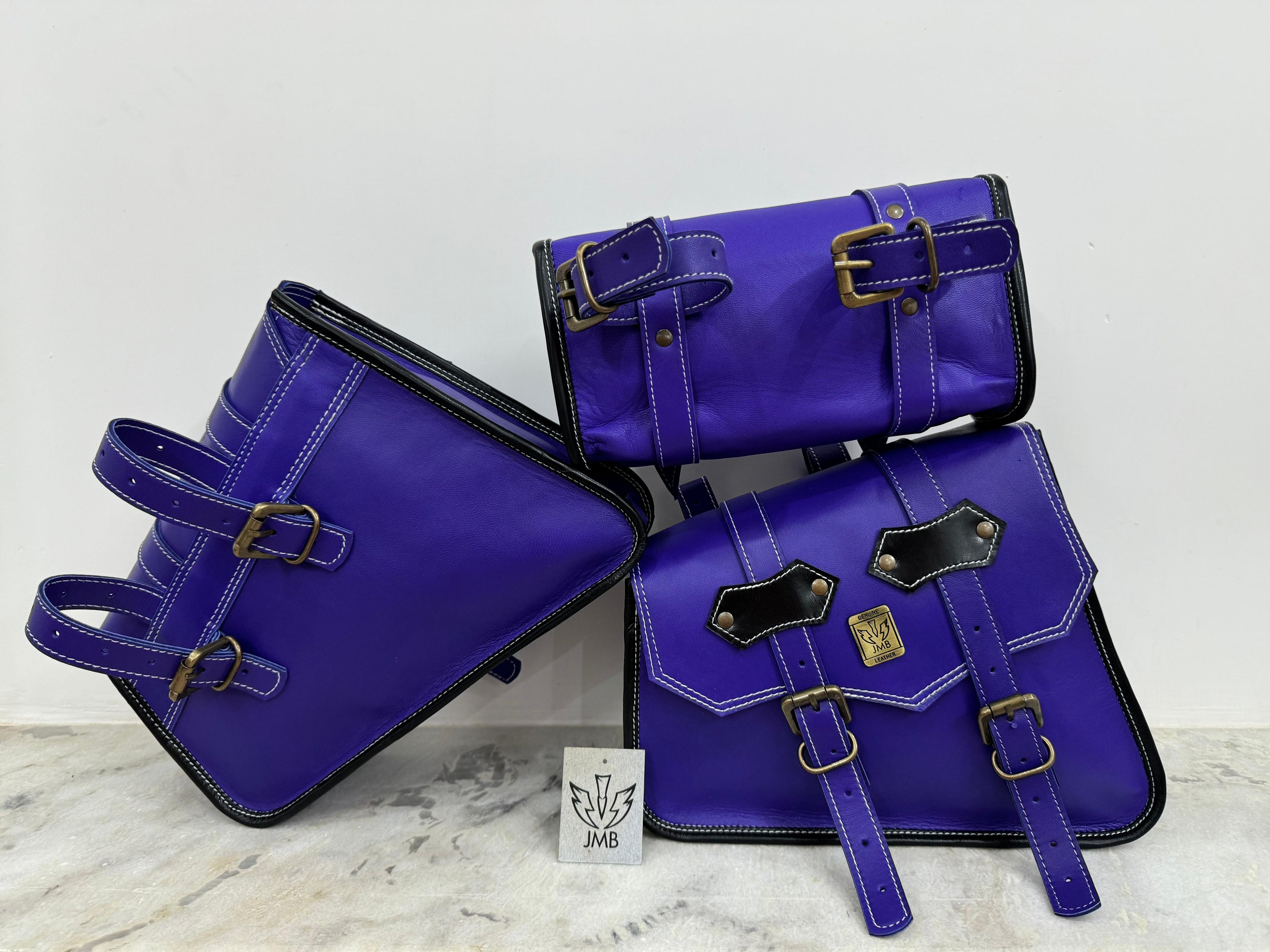 Set of 3 goat leather motorcycle handmade bag with tool pouch saddle bags