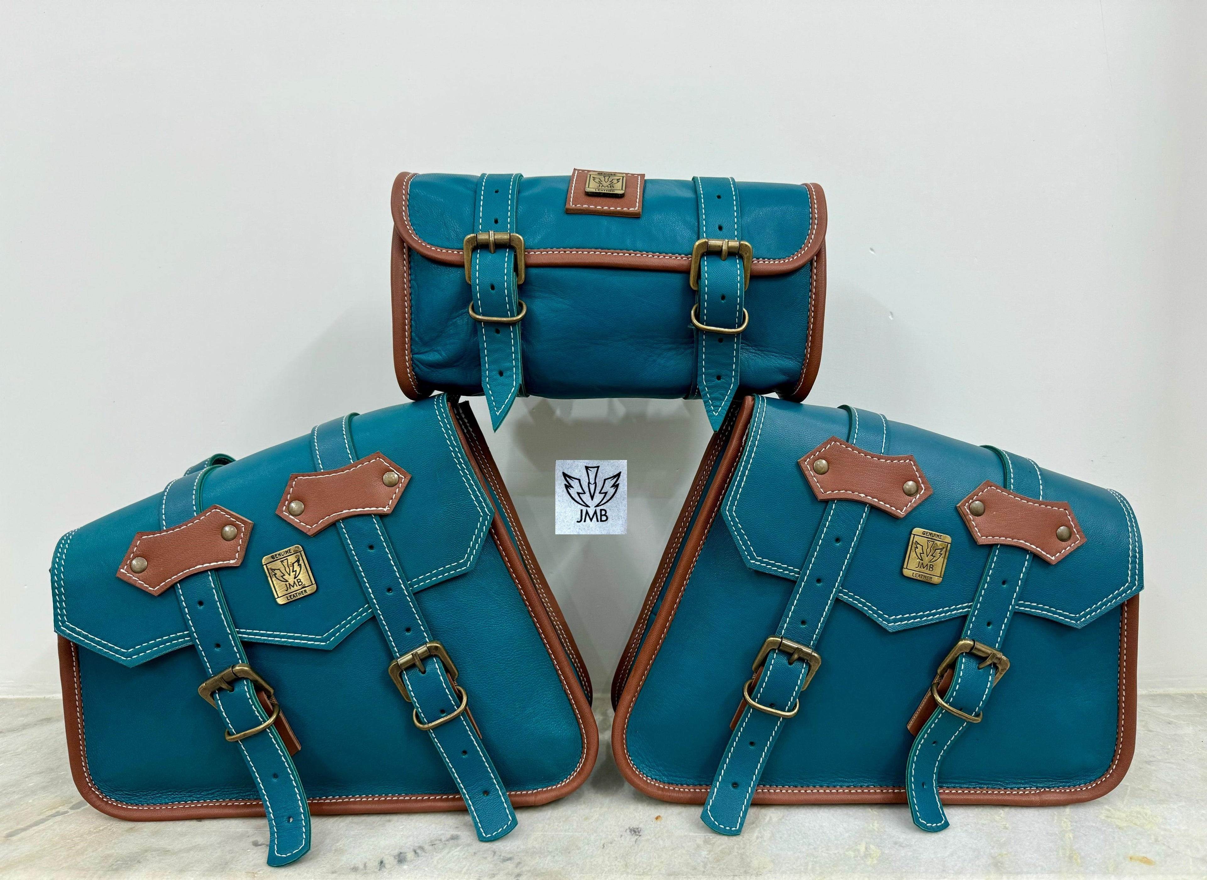 Set 3x Motorcycle Leather Saddlebag