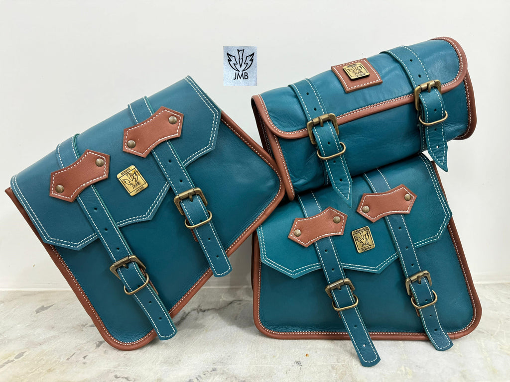 Set 3x Motorcycle Leather Saddlebag