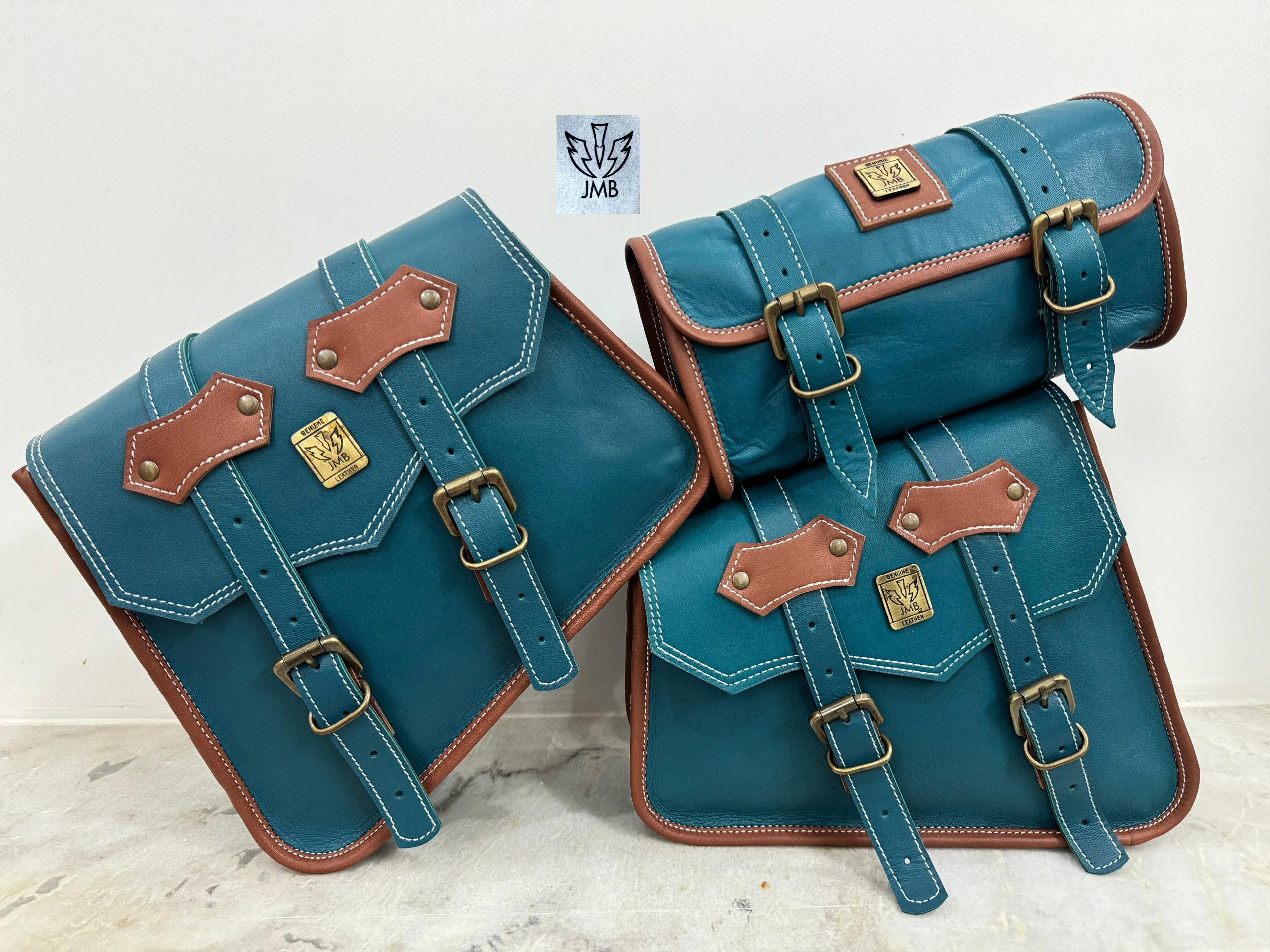 Set 3x Motorcycle Leather Saddlebag