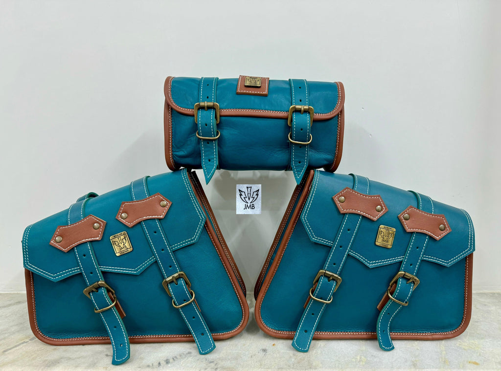 Set 3x Motorcycle Leather Saddlebag