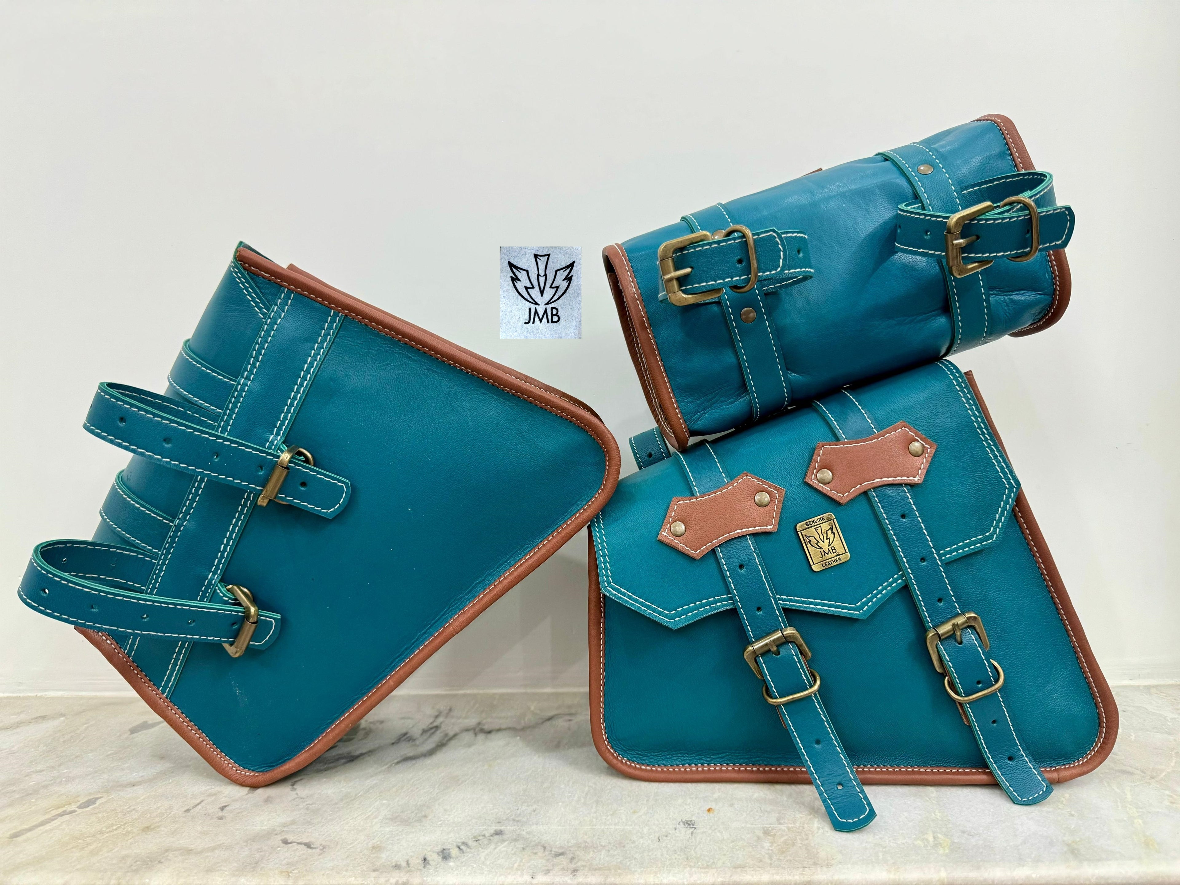 Set 3x Motorcycle Leather Saddlebag