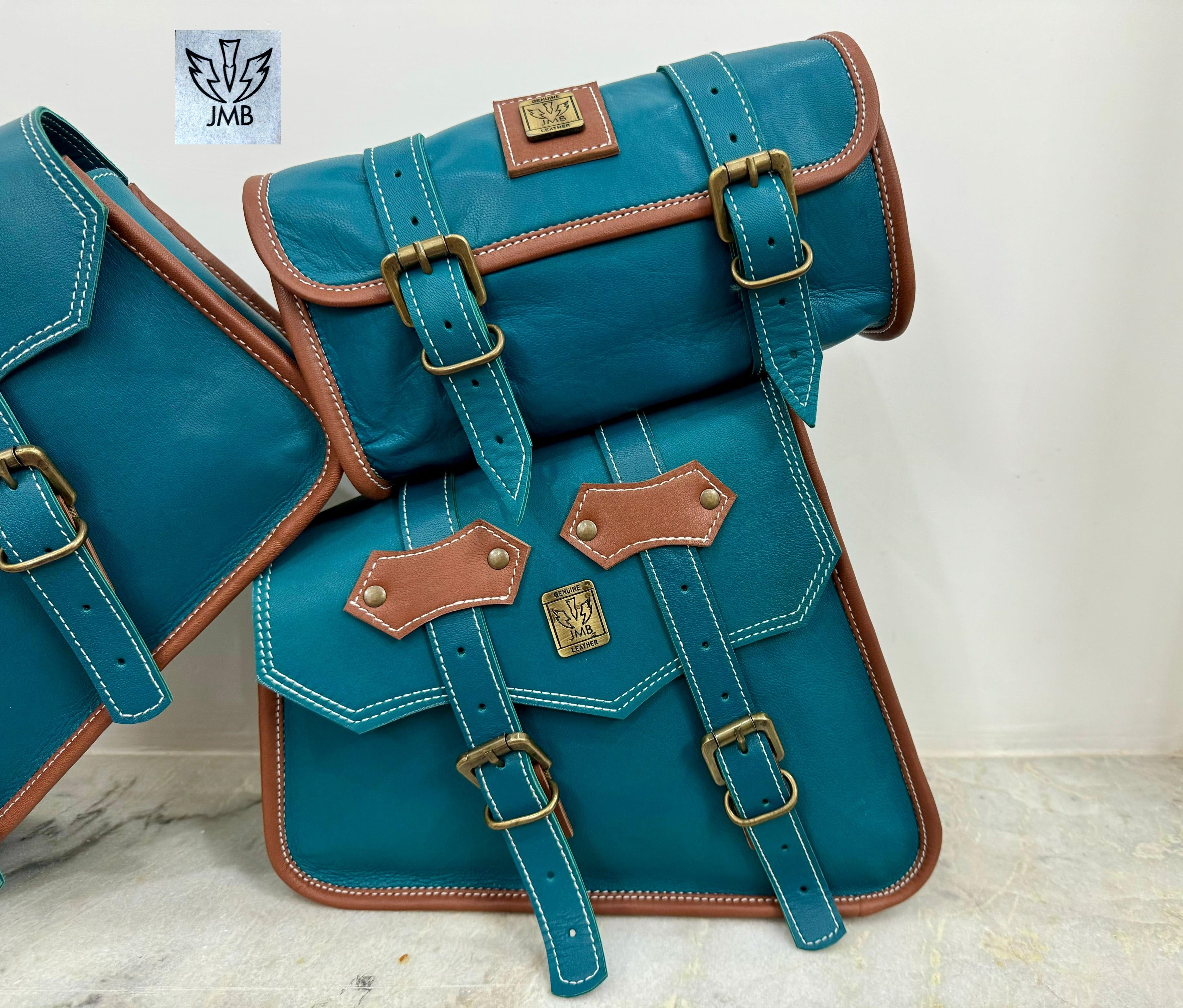 Set 3x Motorcycle Leather Saddlebag